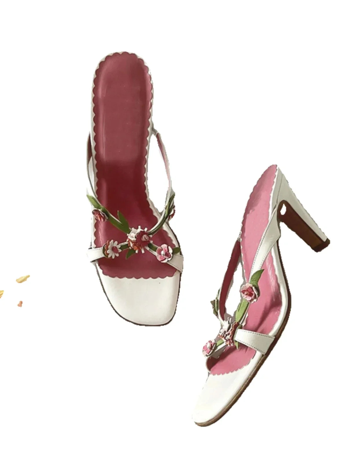 Handmade Flower High Heels Vintage 2000s Sweet Slide Strapless Sandal Heels On Off Shoes Shoes