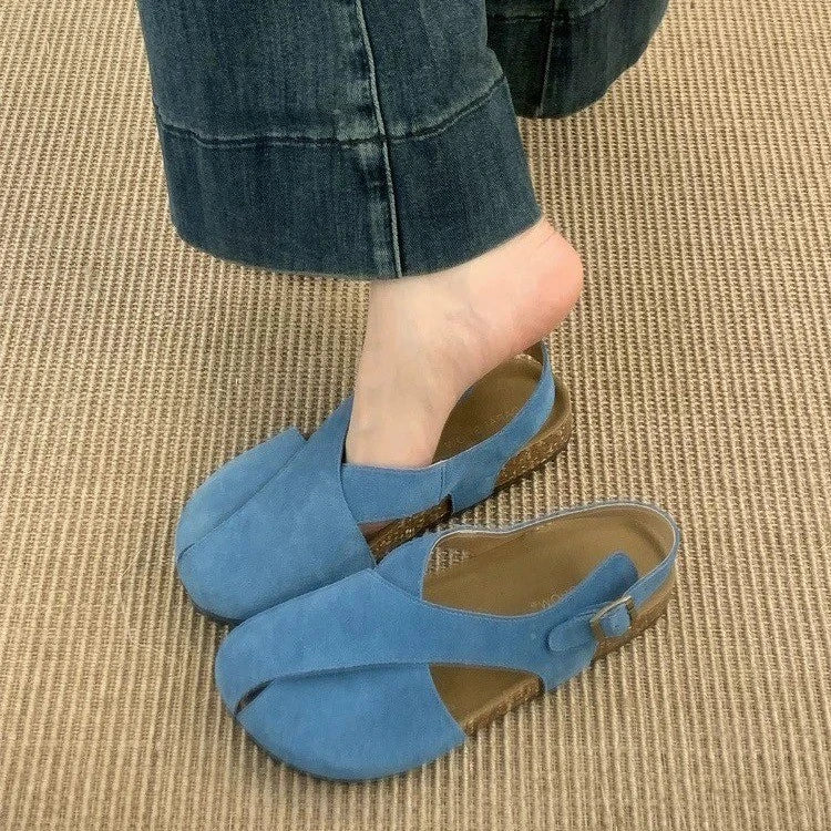 Flats Sandals Platform Shoes Suede Casual Buckle Slippers Brand Walking Slingback Sandalias Mujer
