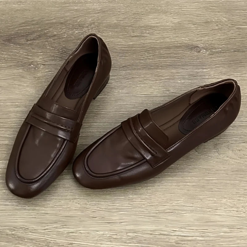 British Style Casual Lightweight Flat Shoes Office Retro Leather Loafers Flats