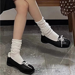 Novelty Lace Up Ballet Sneaker Flats Square Toe Splicing Design British Style Mary Jane Shoes Cozy Non-Slip Pumps