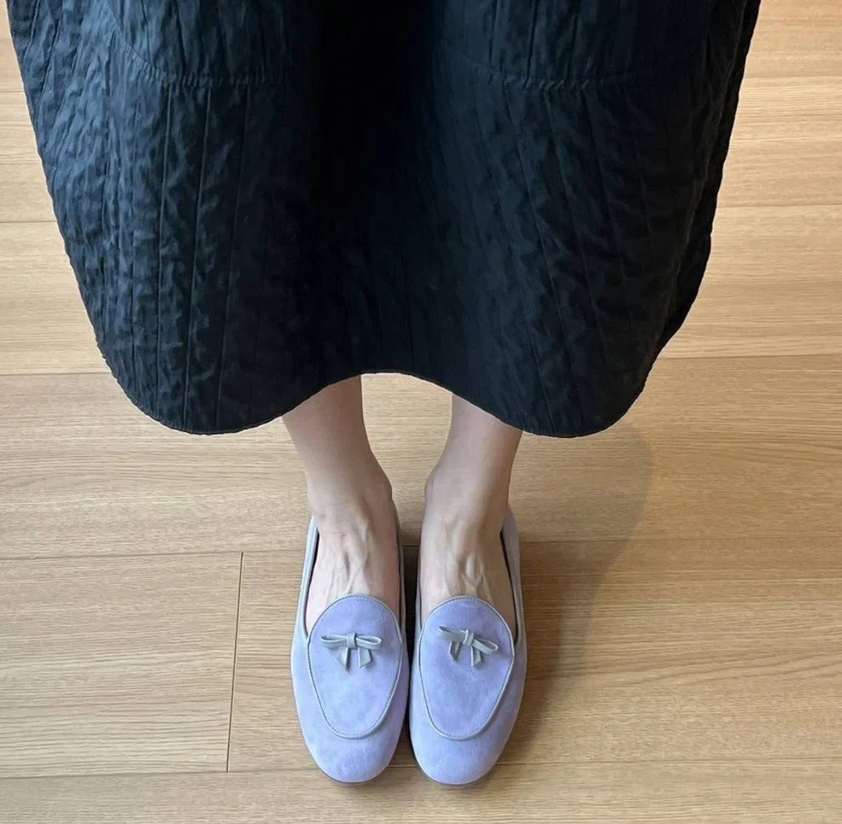 Suede Loafers shoes with Genuine Leather Bow Decoration Flat Shoes Comfortable Shallow Mouth Shoes