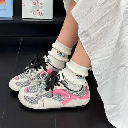 Casual Sneakers Soft Soled Mesh Sneakers Lightweight Breathable Ins Trendy Color Block Japanese Style