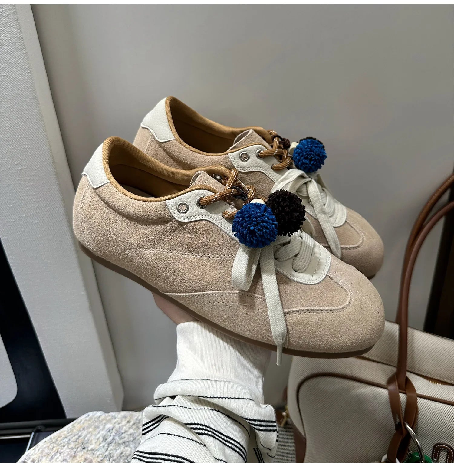 Retro Sporty Thick Bottom Breathable Heightening Shoes Vintage Dequn Round Toe Low Heel Comfortable All Season Shoe