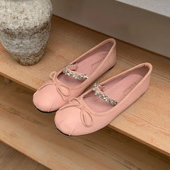 Pink Rhinestones Mary Janes Flats Lolita Shoes Soft Round Toe Footwear Shallow Ballet Flats Shoes