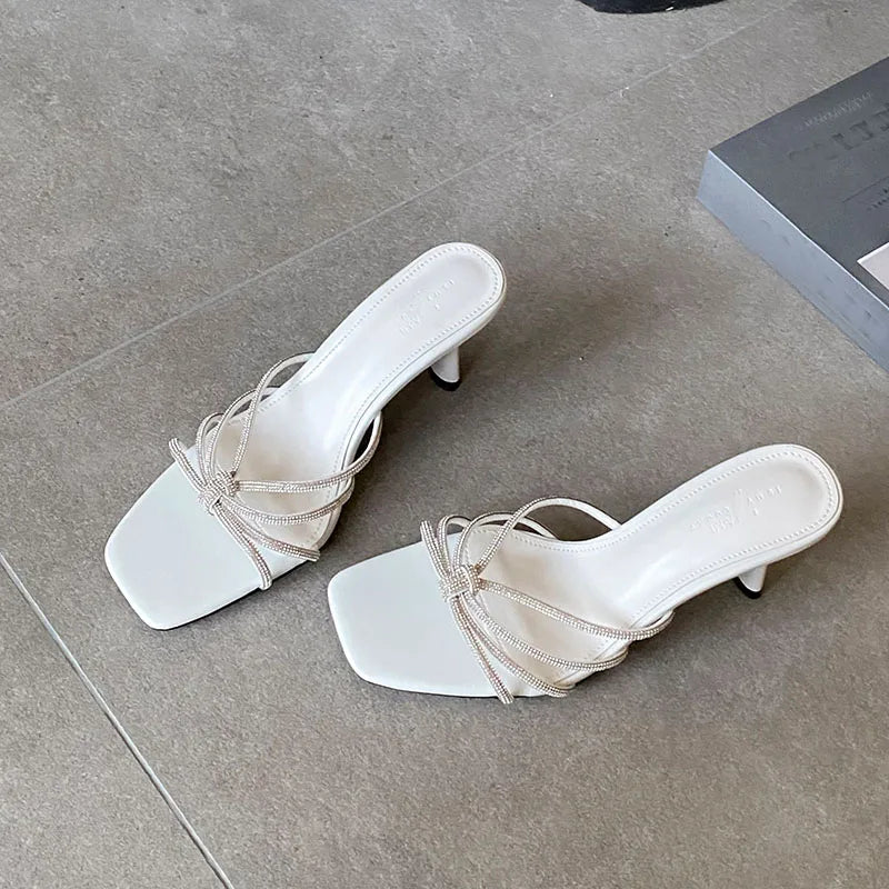 Party High Heels Pumps Slides Shoes Slip Rhinestones Thin Heels Shoes