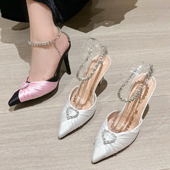 Elegant Crystal Buckle Strap Pointed Toe Prom Thin Heels Sandals Mule Party Shoes