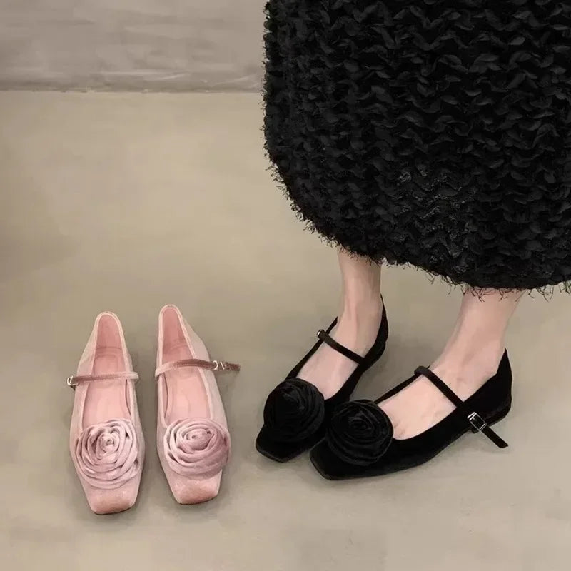 Cute Flock Flowers Flat Shoes