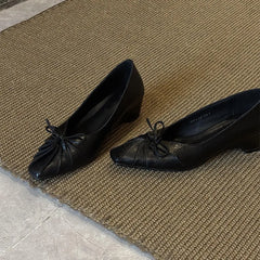 Square Bow Decorative Flat Shoes Leather Pleated Shallow Mouth Loafers Shoes Outdoor Comfortable Shoes