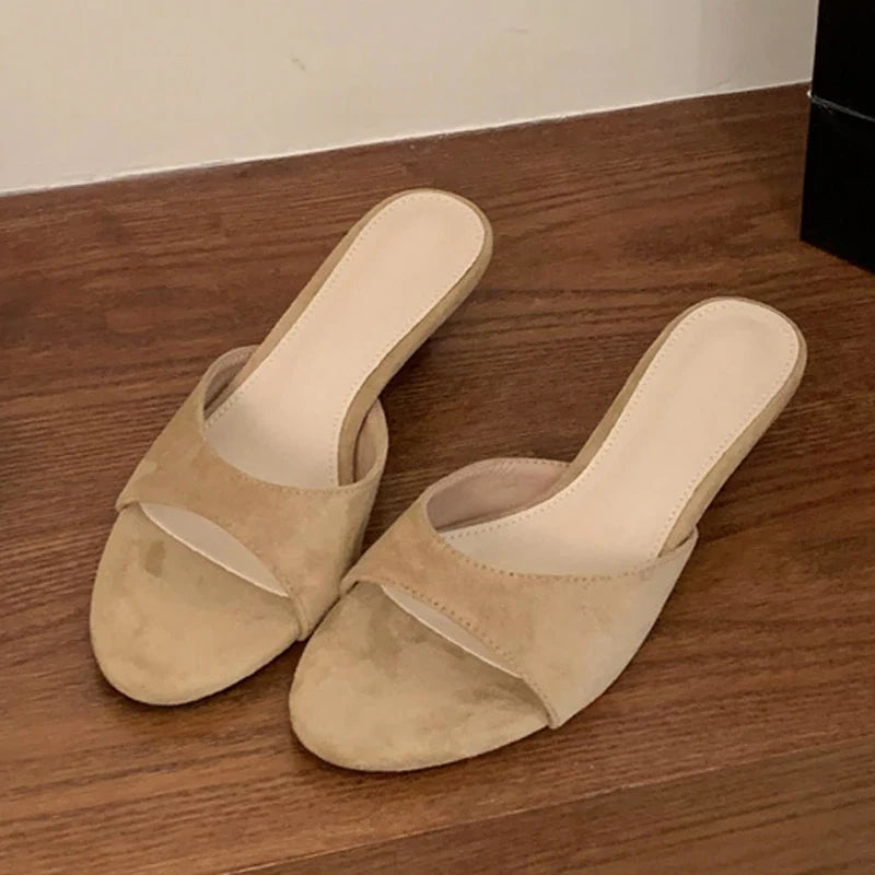 Thin Low Heels Slippers Round Open Toe Beach Casual Sandal Mules Slides Shoes Zapatos De Mujer