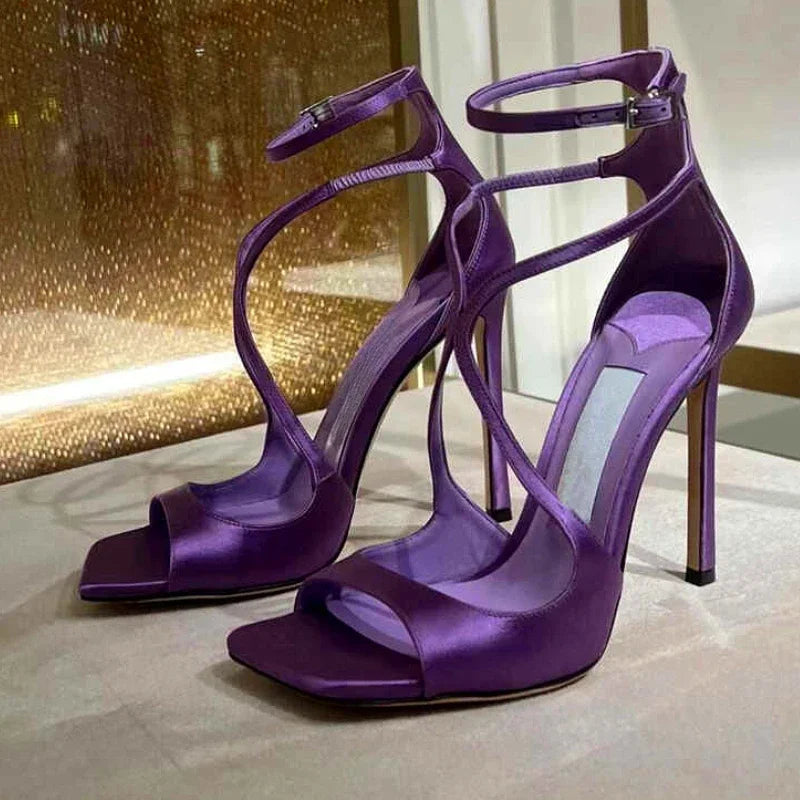 Silk Thin High Heels Brand Banquet Open Toe Cross-tied Elegant Sandals