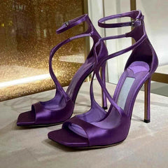 Silk Thin High Heels Brand Banquet Open Toe Cross-tied Elegant Sandals