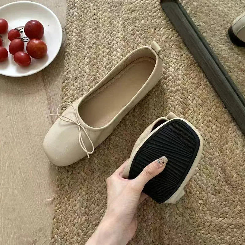 Flats Soft Leather Eelgant Brand Round Toe Shallow Slip On Casual Ballet Shoes
