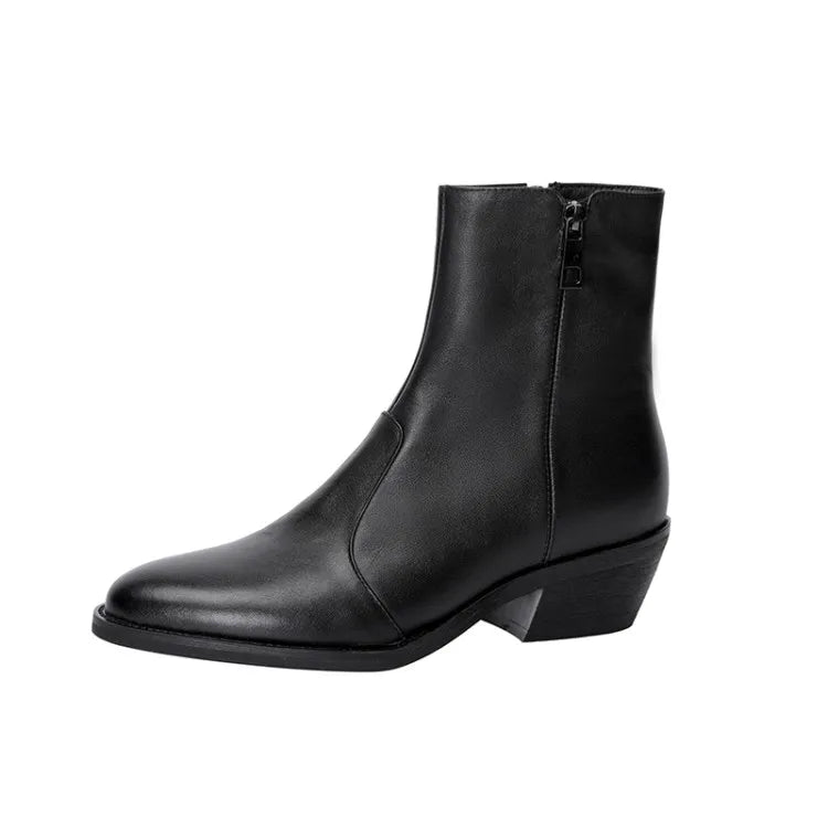 Shoes Warm Wool Boots Pointed Toe Chunky Boots Genuine Leather Boots Fur Boots