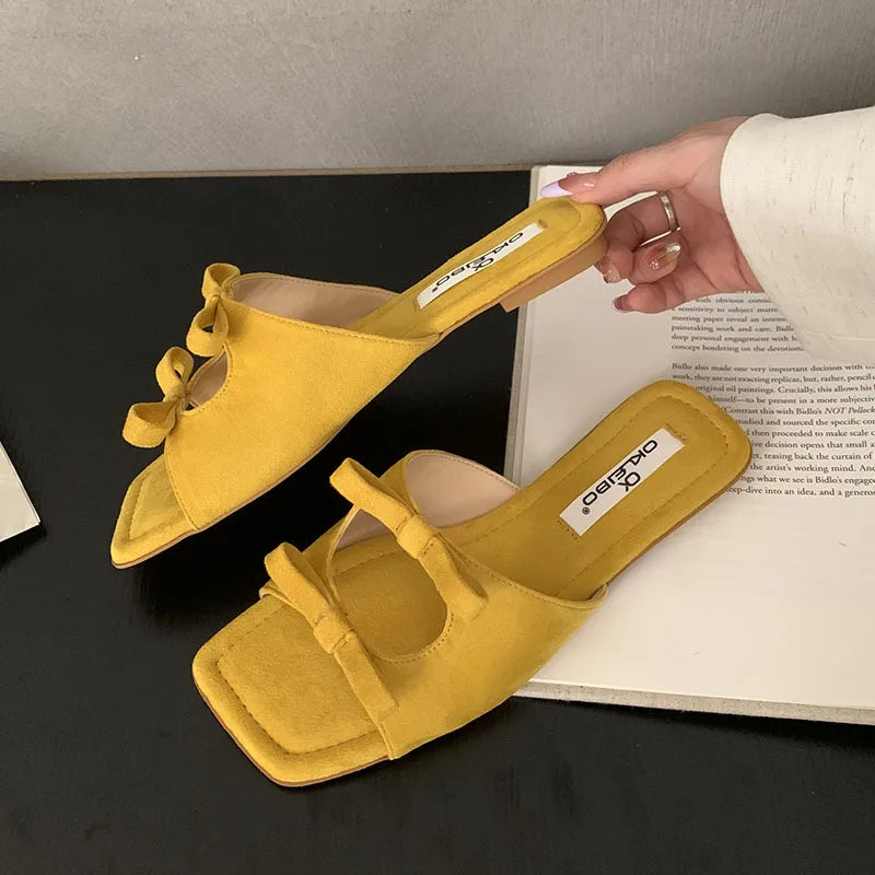 Butterfly-Knot Flats Slippers Shoes Square Toe Beach Slides Sandals Shoes