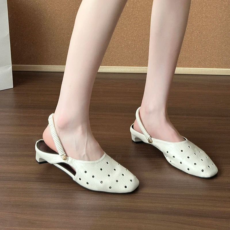 Hollow Sandals Heels Slippers Beach Mules Shoes Trend Chunky Leather Shoes Casual Flip Flops Mujer Slides