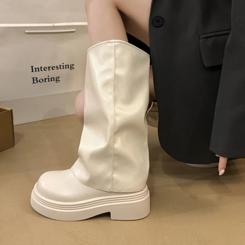 Ankle Chelsea Boots Flats Platform Shoes Woman Pu Leather Motorcycle Boots Snow Short Boots Woman