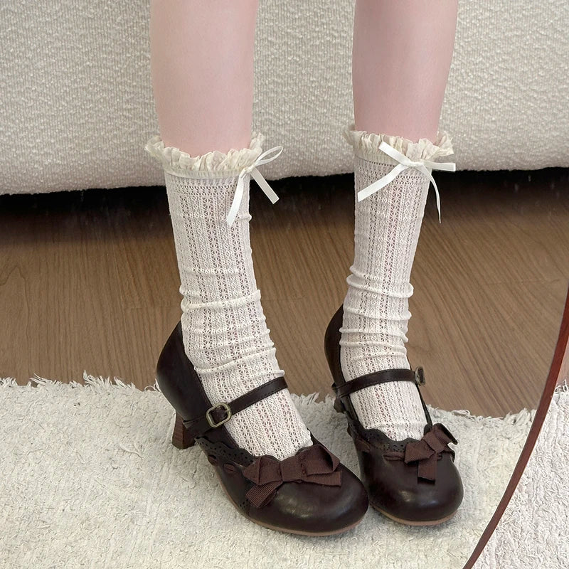 High Heel Shoes 2026 Lolita Style Mary Jane Shoes Elegant Bowknot Party Wedding Ladies