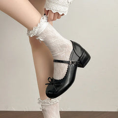 Cute Thick Heel Mary Jane Shoes Concise Outdoor Butterfly-knot Pumps 2026 Leather Single Shoes