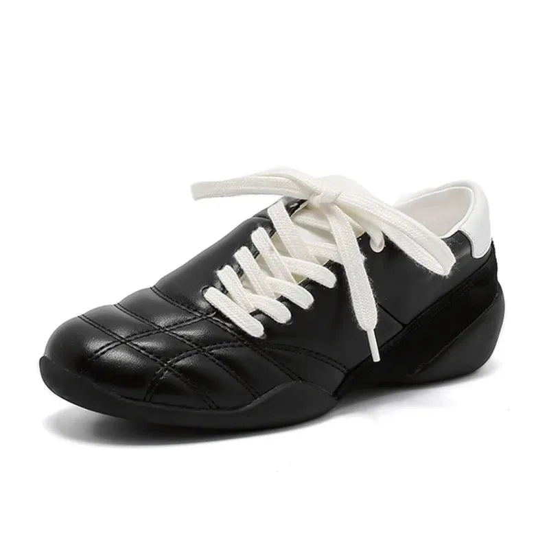Black Casual football Style Sneakers Flats Chic Shoelaces Comfy Walking Shoes Woman Trainers High Quality