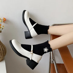 Mary Jane Shoes Simple Glossy PU Causal Uniform Low-heeled Shoes Versatile Lolita Pumps