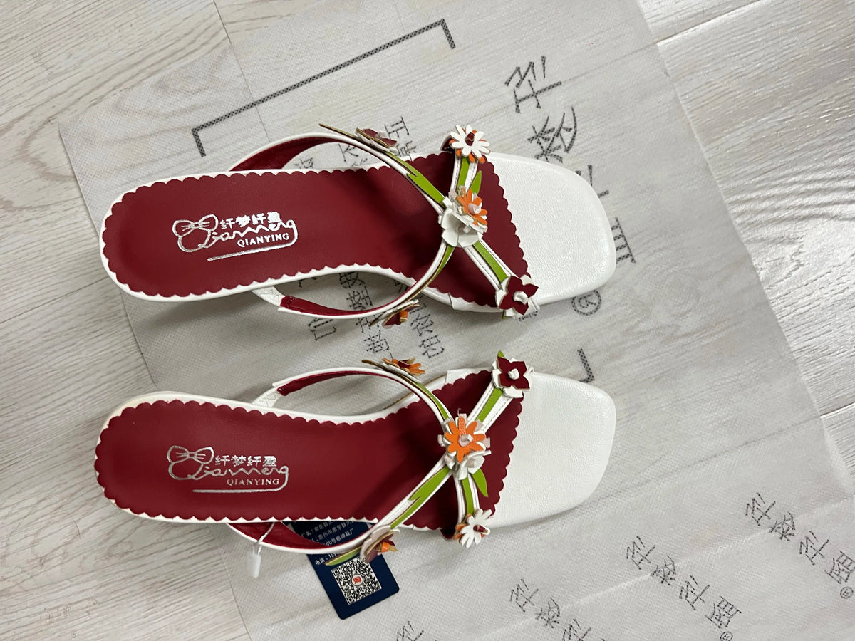 Handmade Flower High Heels Vintage 2000s Sweet Slide Strapless Sandal Heels On Off Shoes Shoes