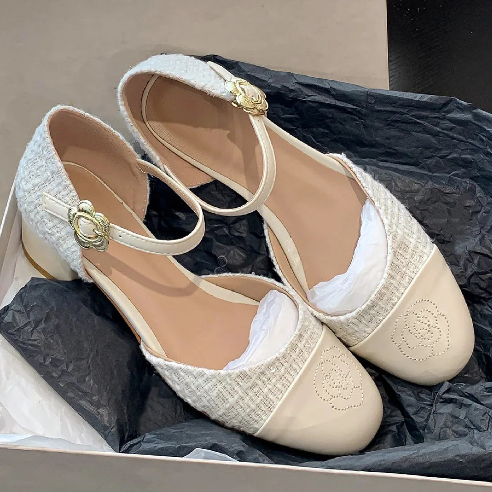 genuine leather fabric patchwork ankle strap flats sandals round toe casual espadrilles shoes