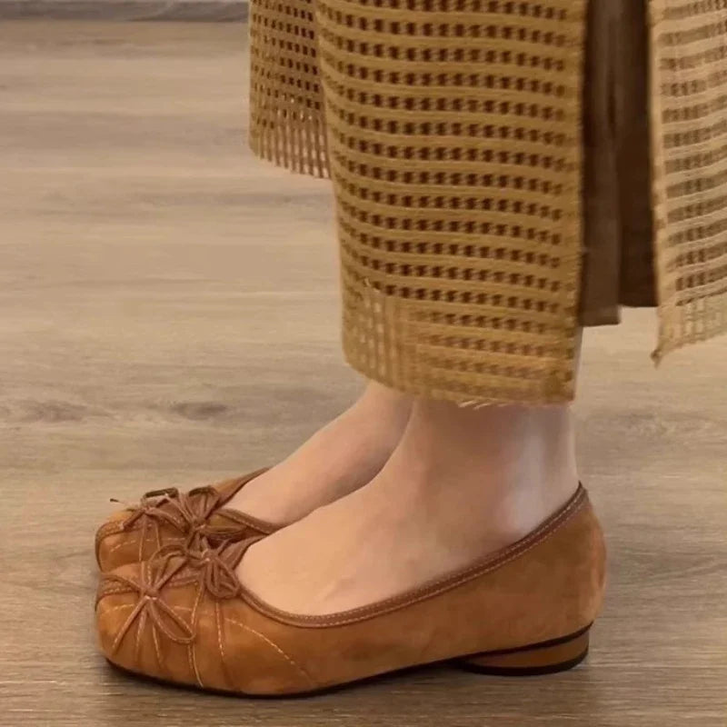 Novelty Bowknot Design Low Heel Pumps Comfortable Square Toe Lightweight Shoes