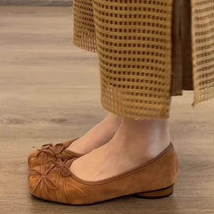 Novelty Bowknot Design Low Heel Pumps Comfortable Square Toe Lightweight Shoes