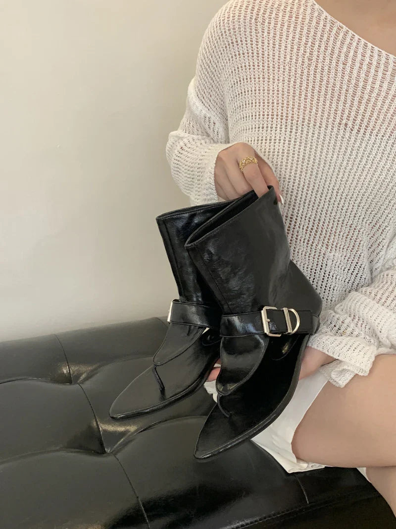 White Sandals Woman Thong Low Heels Ankle Boots Shoes Punk Black Sandals Brown Flip Flops Sandales Femmes 2025
