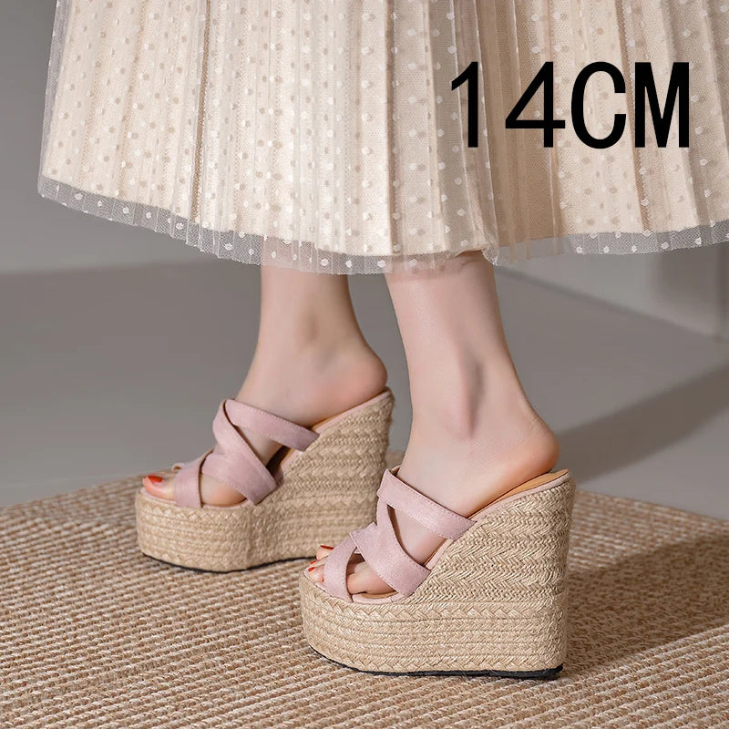 Size 32-39 Open Toe Sandals High Heel Wedge Platform Beach Sandals Shoes