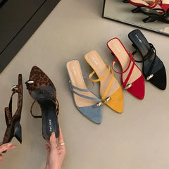 Metal Wedges Slippers Shoes Flip flops Footwear Pointed Toe Heeled Slippers Pumps Slides Shoes
