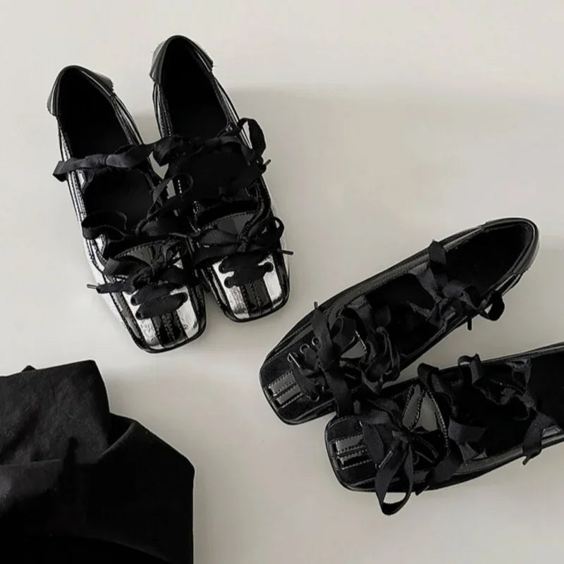 Style Color Block Flats Mary Jane Square Toe Bow Sweet Shoes Casual Comfy Daily Dress Slip on Flats Shoes