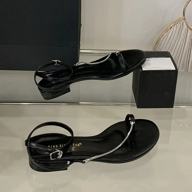 Metal Chain Flats Sandals Shoes Round Toe Flats Sandals Flip flops Shoes