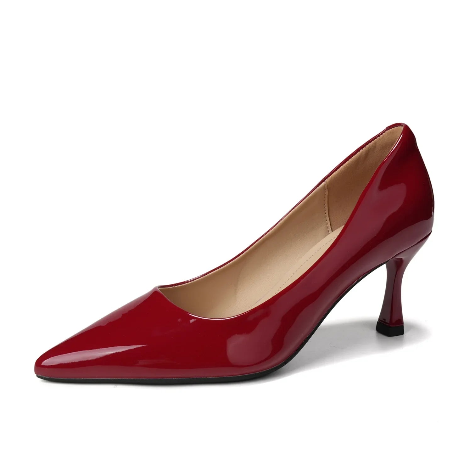 Red Shiny Leather Pumps 6CM Kitten High Heels Shoes Pointed Toe Escaprins Mujer OL Office Tacones Bride Wedding Shoes
