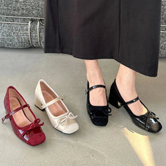 Chunky Mary Jane Shoes Butterfly-knot Elegant Ballet Shoes Retro High Heels Zapatos De Mujer