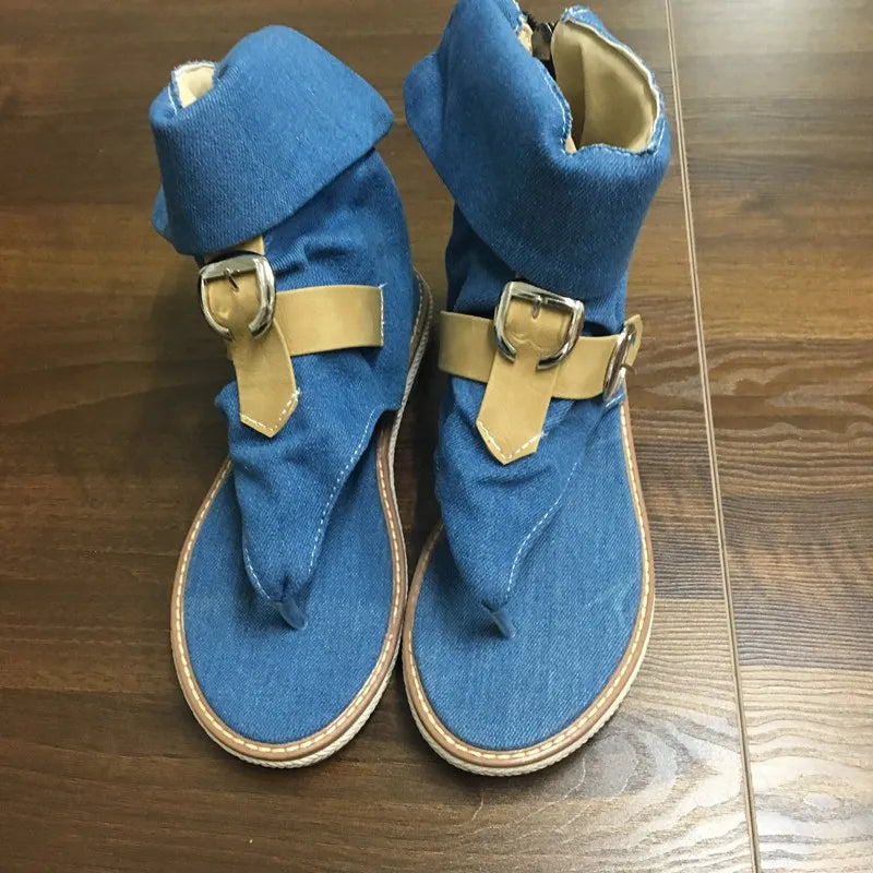 Blue Shoes Buckle Gladiator Sandals Jeans Boots booties sandalias Size 43