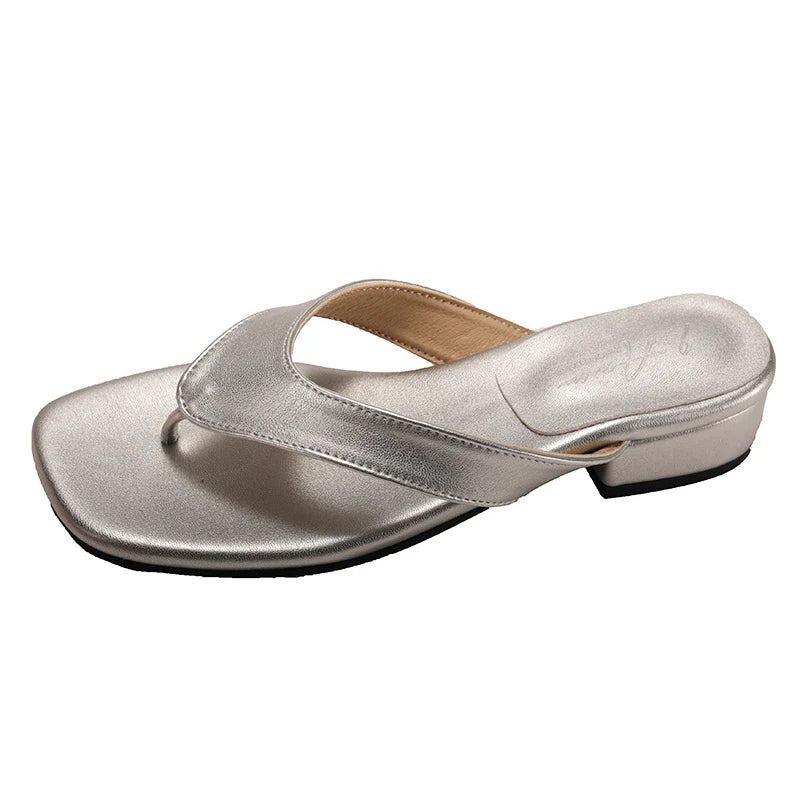 Thin Low Heels Slippers Round Clip Toe Beach Casual Sandals Flip Flops Shoes Zapatos De Mujer