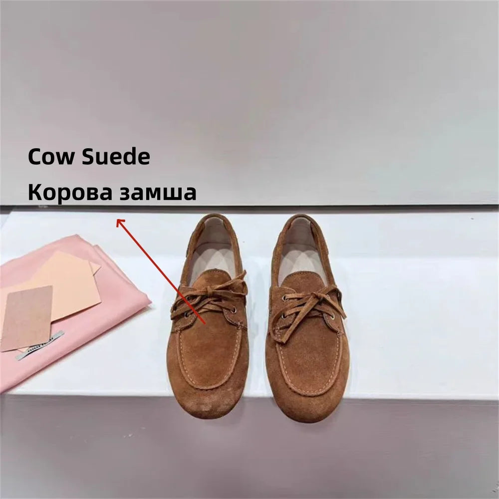 Ins Genuine Leather Flats Shoes Loafers Trend Vintage Suede Loafers Casual British Style Flat Single Shoes