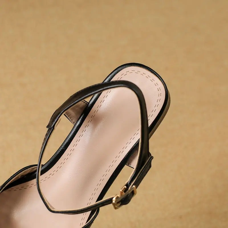 Vintage Square Toe Thick Heels 3.5cm Buckle Strap Breathable Small Size 31 32 33 Sweet Daily Shoes