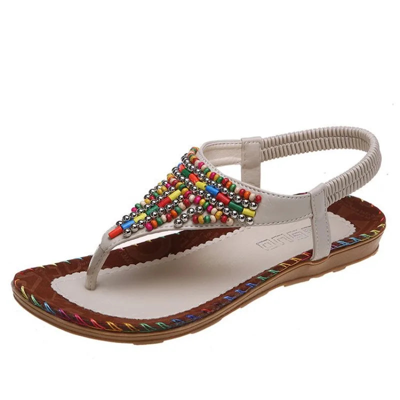 Bohemia Style Flat Heels Sandals Clip Toe Gladiator Sandals Woman Plus Size 43 Rome Beach Shoes Flip-Flops