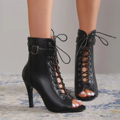 Thin High Heels Open Toe Zipper Dancing Shoes Ballroom Dance Short Boots Woman's Plus Size 43
