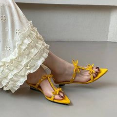 Footwear Pointed Toe Wedges Slippers Slides Butterfly-Knot Heeled Sandals