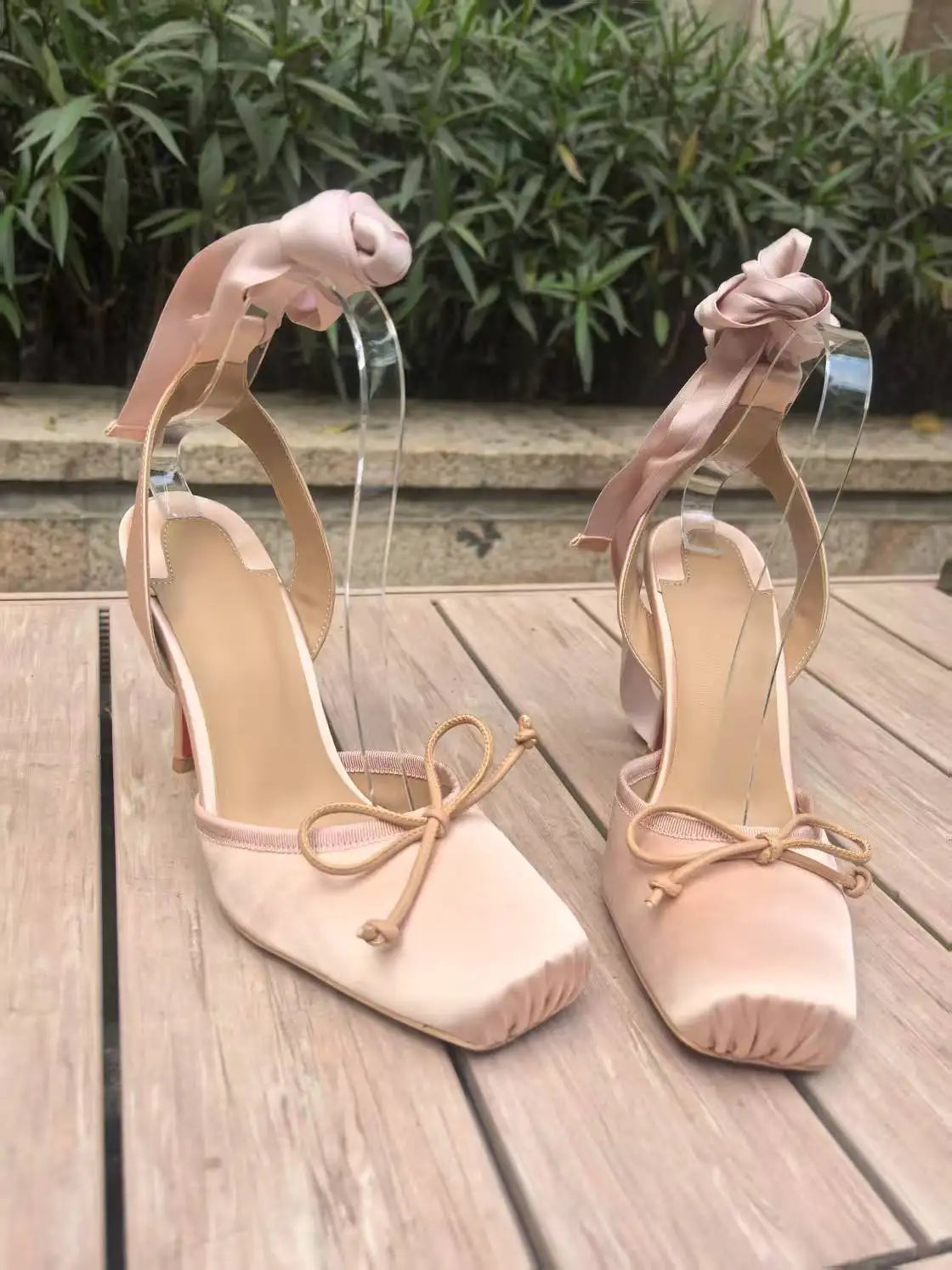 Pink Color Silk Satin Ankle Strap Lace-Up Ribbon Single Shoes Elegant Lady High Heels Dressing Party
