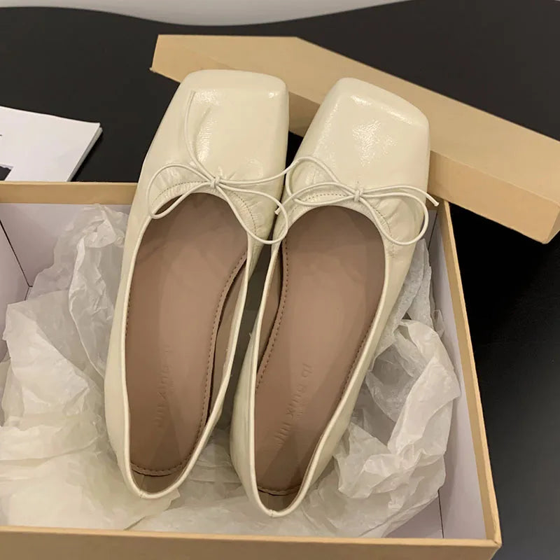 Flat Shoes Square Toe Shallow Slip On Casual Ballerina Shoes Soft Flat Ballet Shoes