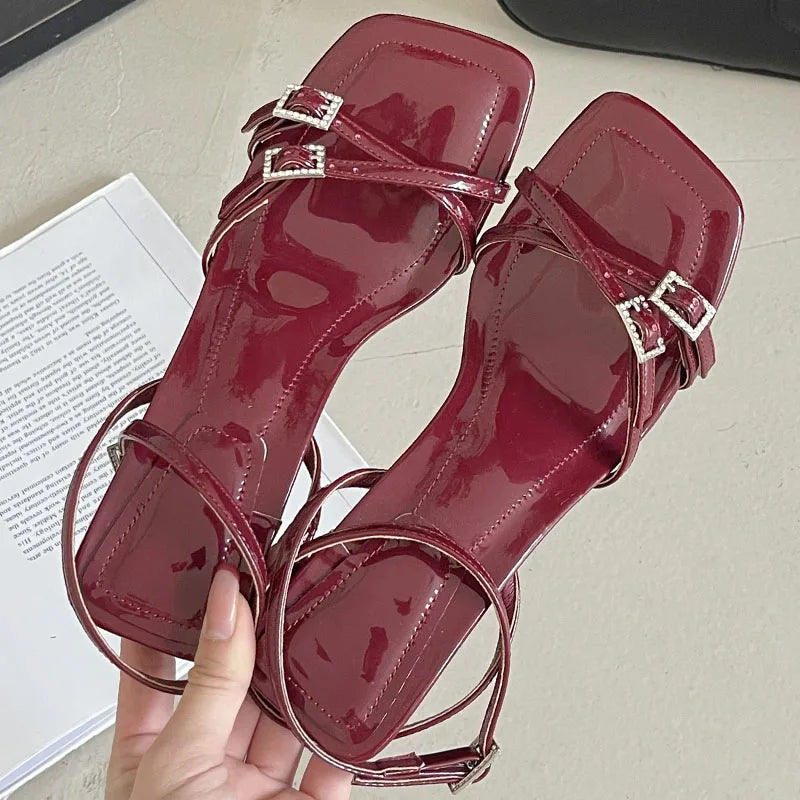 Wine Red Footwear In Heeled Sandals Shoes Buckle High Heels Sandals Pumps Shoes Big Size