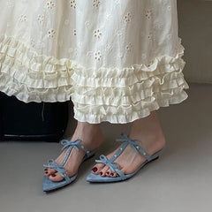 Footwear Pointed Toe Wedges Slippers Slides Butterfly-Knot Heeled Sandals