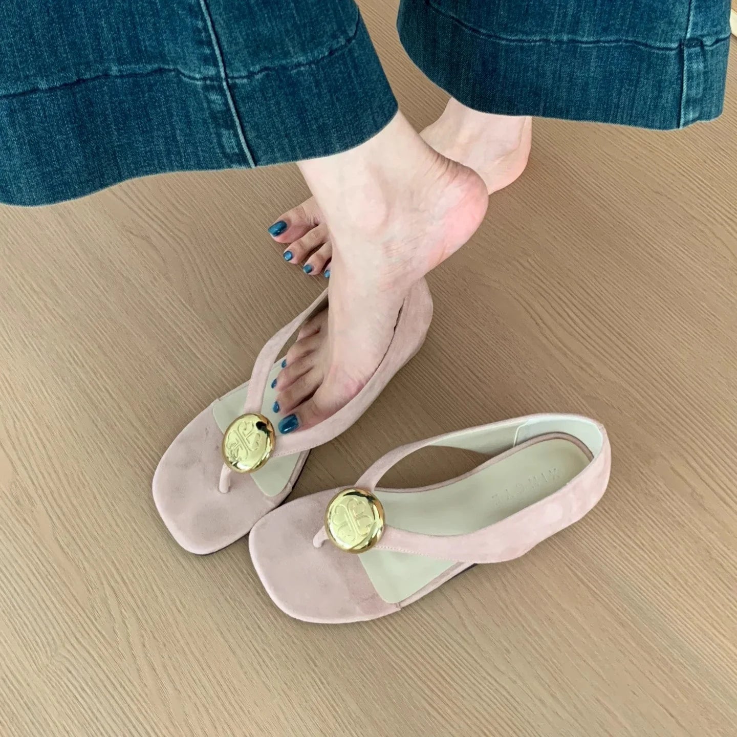 Leisure Toe-Open Sandals Slippers Trendy Rubber Bottom Flat Head Casual Slip-On Shoes High Aesthetic Value