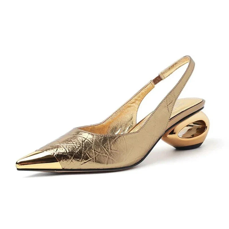 strange heel pointed toe slingbacks