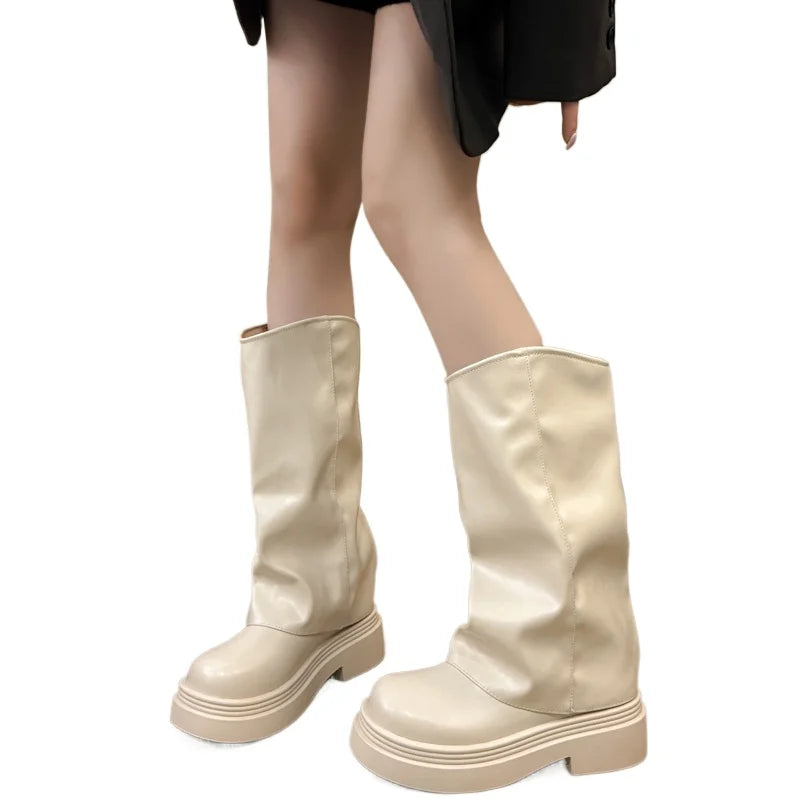 Ankle Chelsea Boots Flats Platform Shoes Woman Pu Leather Motorcycle Boots Snow Short Boots Woman