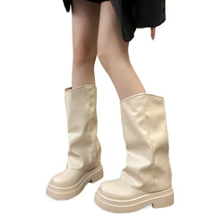 Ankle Chelsea Boots Flats Platform Shoes Woman Pu Leather Motorcycle Boots Snow Short Boots Woman